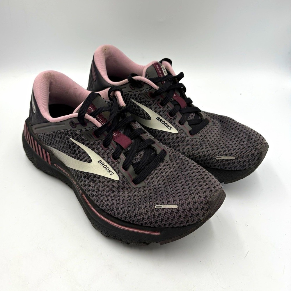 Brooks Adrenaline GTS 22 Running Shoes Gray/Black/Pink Lace-Up Women's Size 7.5